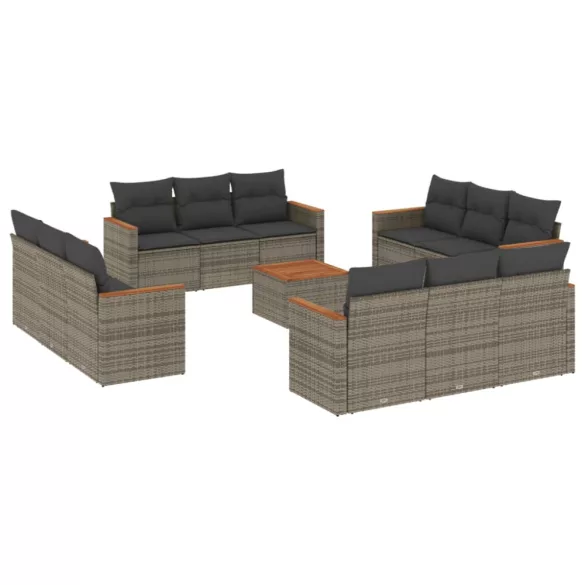 13 részes szürke polyrattan kerti ülőgarnitúra párnákkal