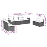 8 részes fekete polyrattan kerti ülőgarnitúra párnákkal