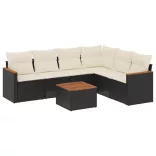 7 részes fekete polyrattan kerti ülőgarnitúra párnával