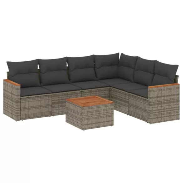 7 részes szürke polyrattan kerti ülőgarnitúra párnákkal