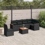 7 részes fekete polyrattan kerti ülőgarnitúra párnával