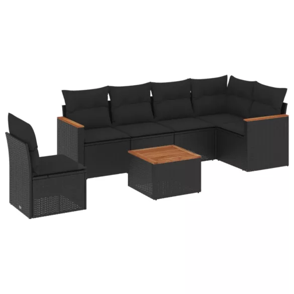 7 részes fekete polyrattan kerti ülőgarnitúra párnával