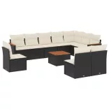 11 részes fekete polyrattan kerti ülőgarnitúra párnákkal