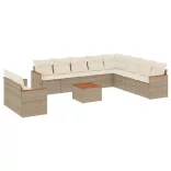 11 részes bézs polyrattan kerti ülőgarnitúra párnákkal