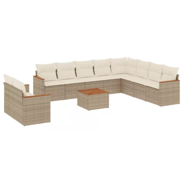 11 részes bézs polyrattan kerti ülőgarnitúra párnákkal