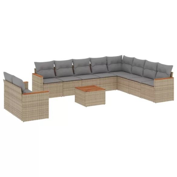 11 részes bézs polyrattan kerti ülőgarnitúra párnákkal