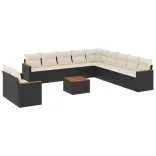 12 részes fekete polyrattan kerti ülőgarnitúra párnákkal