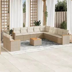   12 részes bézs polyrattan kerti ülőgarnitúra párnákkal