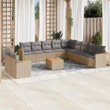 12 részes bézs polyrattan kerti ülőgarnitúra párnákkal