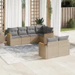 7 részes bézs polyrattan kerti ülőgarnitúra párnákkal