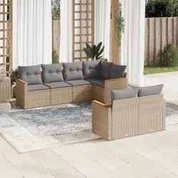 7 részes bézs polyrattan kerti ülőgarnitúra párnákkal