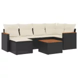 7 részes fekete polyrattan kerti ülőgarnitúra párnával