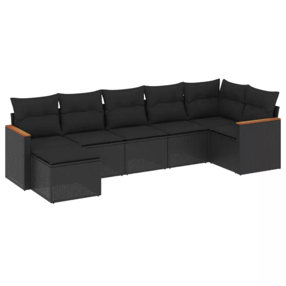 7 részes fekete polyrattan kerti ülőgarnitúra párnával