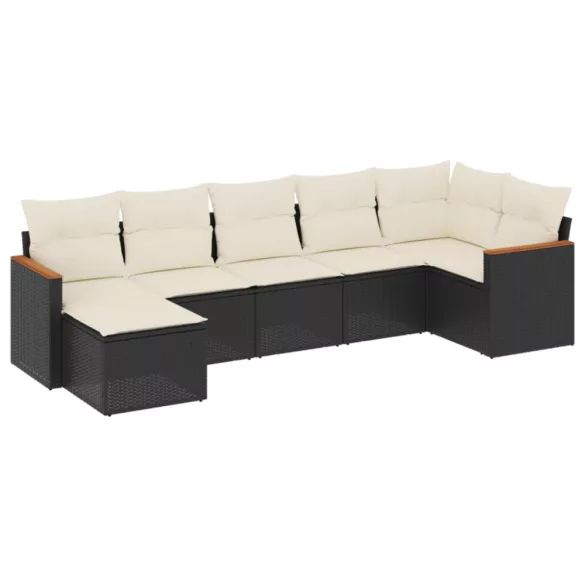 7 részes fekete polyrattan kerti ülőgarnitúra párnával