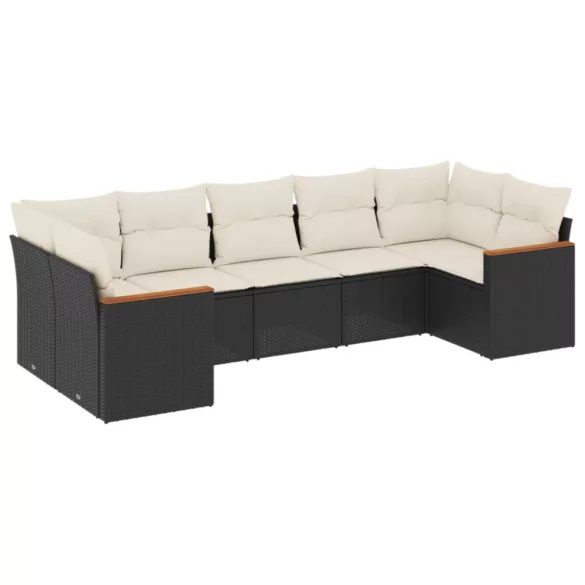 7 részes fekete polyrattan kerti ülőgarnitúra párnával