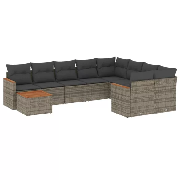 10 részes szürke polyrattan kerti ülőgarnitúra párnákkal