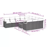 11 részes fekete polyrattan kerti ülőgarnitúra párnákkal
