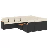 11 részes fekete polyrattan kerti ülőgarnitúra párnákkal