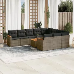  11 részes szürke polyrattan kerti ülőgarnitúra párnákkal