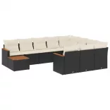 11 részes fekete polyrattan kerti ülőgarnitúra párnákkal