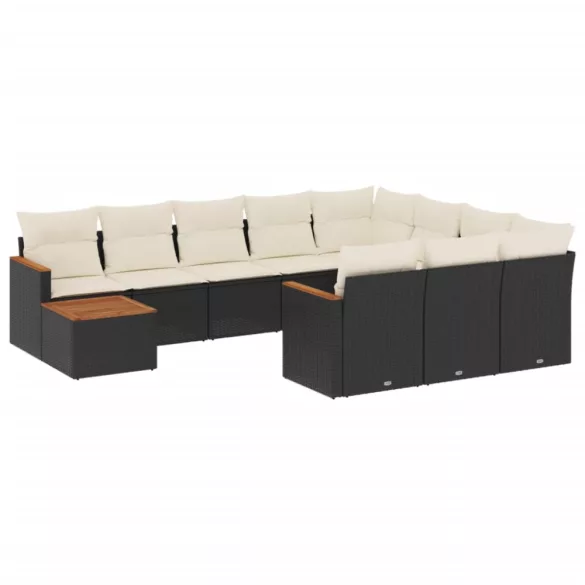 11 részes fekete polyrattan kerti ülőgarnitúra párnákkal