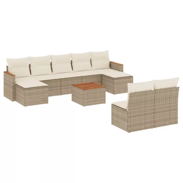 10 részes bézs polyrattan kerti ülőgarnitúra párnával