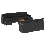 11 részes fekete polyrattan kerti ülőgarnitúra párnákkal