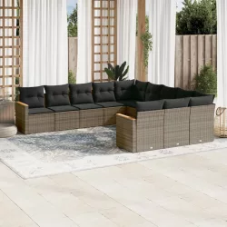   11 részes szürke polyrattan kerti ülőgarnitúra párnákkal