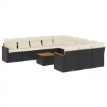 12 részes fekete polyrattan kerti ülőgarnitúra párnákkal