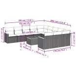 12 részes fekete polyrattan kerti ülőgarnitúra párnákkal