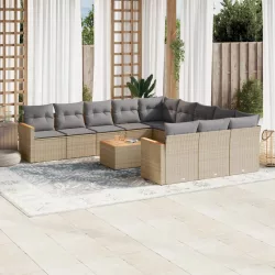   12 részes bézs polyrattan kerti ülőgarnitúra párnákkal
