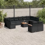 13 részes fekete polyrattan kerti ülőgarnitúra párnákkal