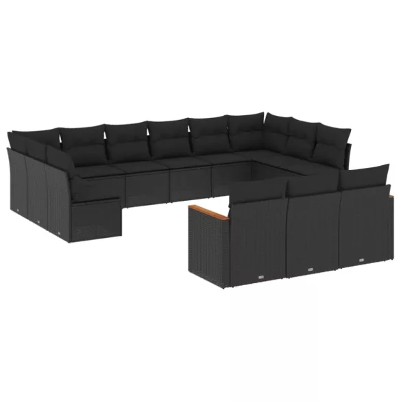 13 részes fekete polyrattan kerti ülőgarnitúra párnákkal