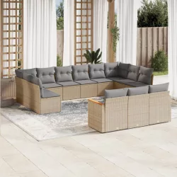   13 részes bézs polyrattan kerti ülőgarnitúra párnákkal