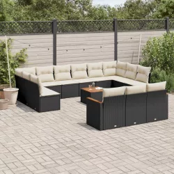   14 részes fekete polyrattan kerti ülőgarnitúra párnákkal