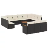 14 részes fekete polyrattan kerti ülőgarnitúra párnákkal