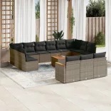 14 részes szürke polyrattan kerti ülőgarnitúra párnákkal