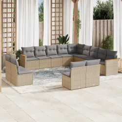   13 részes bézs polyrattan kerti ülőgarnitúra párnákkal