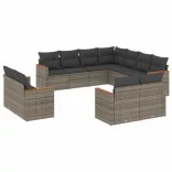 11 részes szürke polyrattan kerti ülőgarnitúra párnákkal