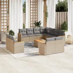   12 részes bézs polyrattan kerti ülőgarnitúra párnákkal