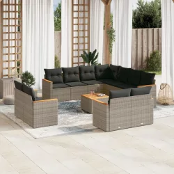   12 részes szürke polyrattan kerti ülőgarnitúra párnákkal