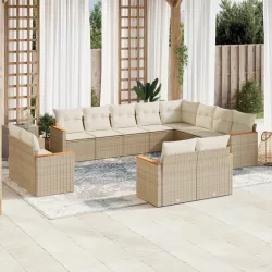   12 részes bézs polyrattan kerti ülőgarnitúra párnákkal