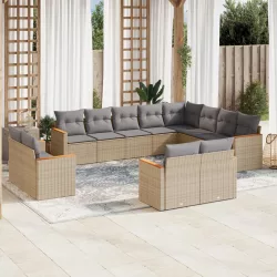   12 részes bézs polyrattan kerti ülőgarnitúra párnákkal