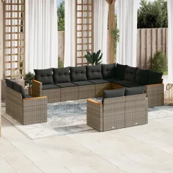   12 részes szürke polyrattan kerti ülőgarnitúra párnákkal