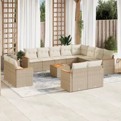   13 részes bézs polyrattan kerti ülőgarnitúra párnákkal