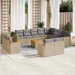   13 részes bézs polyrattan kerti ülőgarnitúra párnákkal
