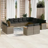 13 részes szürke polyrattan kerti ülőgarnitúra párnákkal