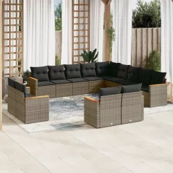   13 részes szürke polyrattan kerti ülőgarnitúra párnákkal