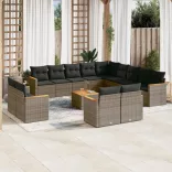 14 részes szürke polyrattan kerti ülőgarnitúra párnákkal