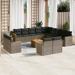   14 részes szürke polyrattan kerti ülőgarnitúra párnákkal